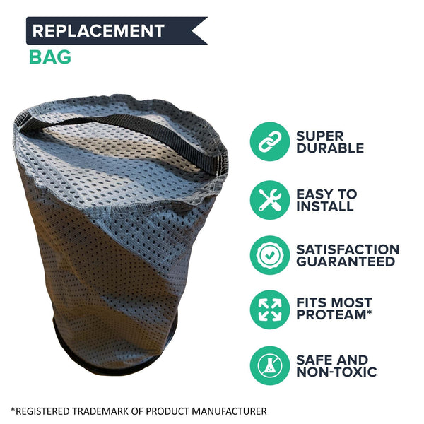 1 Replacement Reusable Cloth 10QT Vacuum Bag For ProTeam Coachvac, Super CoachVac, MegaVac & Mega Raven 10QT, Part # 100565
