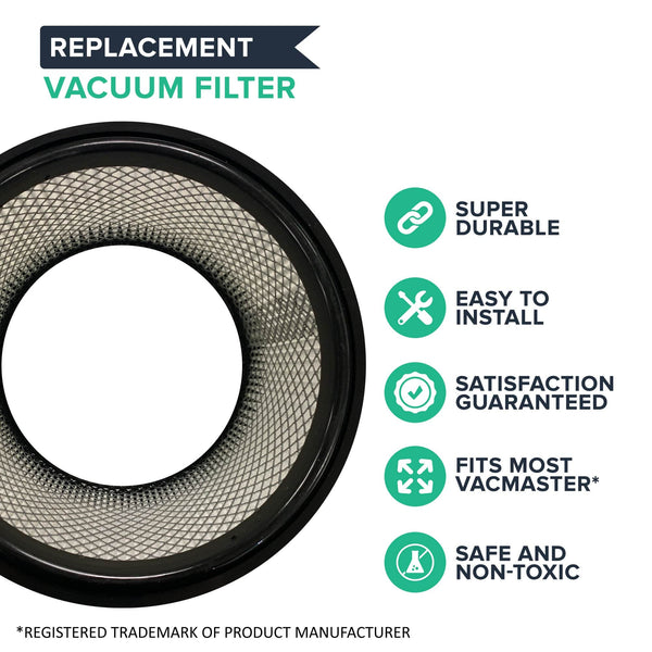 Wet / Dry Vacuum Filter Fits Vacmaster VCFH, Fits 5 - 20 Gallon Wet/Dry Vacs, Retainer Lid Not Included