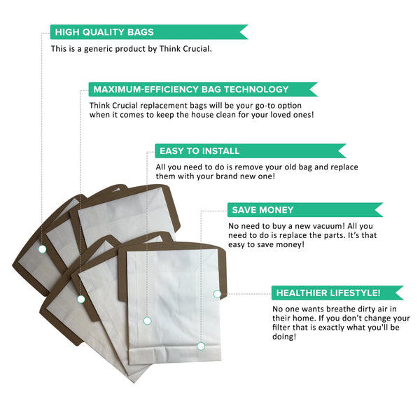 Crucial Vacuum Replacement Swirl Vacuum Bags - Compatible with Simplicity Swirl Micro Lined Vacuum Bag - Fits Crucial Swirl Vacuum, Sport Type S, SS-6 and Riccar SupraQuik RSQ-6 Models
