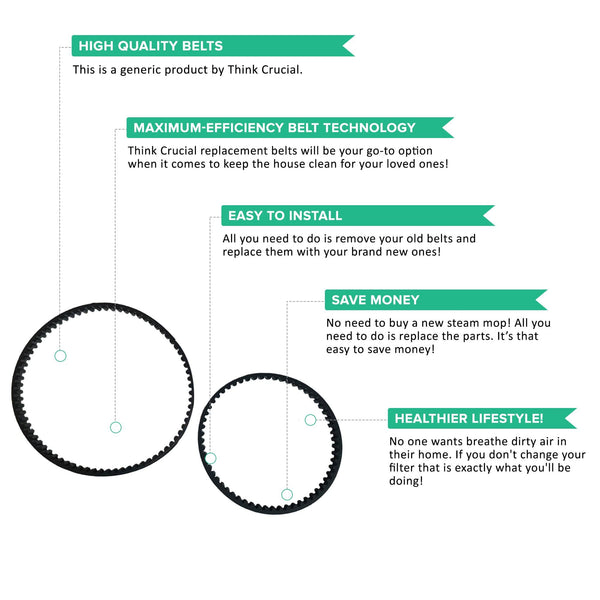 Think Crucial Replacement Belt Parts - Vacuum Belts Compatible with Bissell ProHeat 2X Models 9200 9300 9400 Series - Pair with Part 203-6688 and 203-6804 - Bulk Pack Sizes