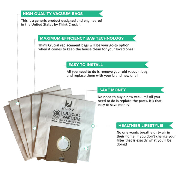 20pk Replacement VP-77 Vacuum Bags, Fits Bissell DigiPro, Propartner & More, Compatible with Part 203-2026, 32023 & 32115