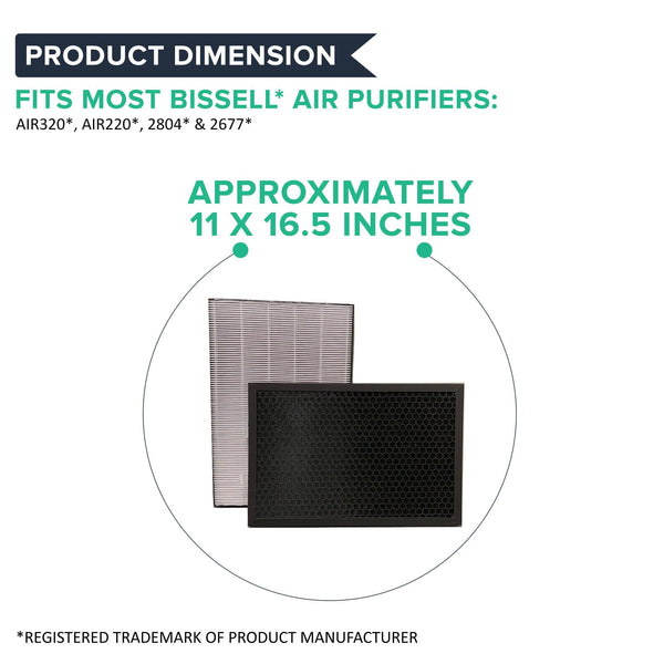 HEPA Style Filter & Activated Carbon Filter Set Fits Bissell Air320 & 2768A Air Purifiers, Compare to Part # 2804 & 2677