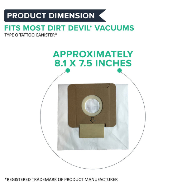 12pk Replacement Type O Tattoo Vacuum Bags, Fits Dirt Devil, Compatible with Part AD10030, 304235001 & 3-04235-00