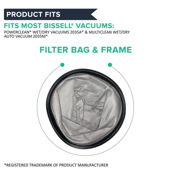 Cloth Filter Bag & Frame Fits Bissell PowerClean Wet/Dry Vacuum 2035, 2035A & MultiClean Wet/Dry Auto Vacuum 2035M, Compare to Part # 1613112