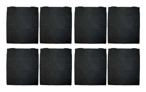 Eight black carbon pre-filter sheets arranged in two rows