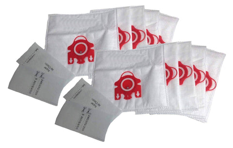 10pk Replacement FJM Deluxe Cloth Bags & 4 Filters, Fits Miele, Compatible with Part 7291640